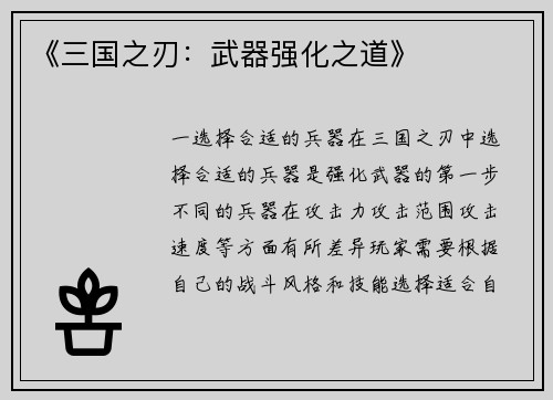 《三国之刃：武器强化之道》